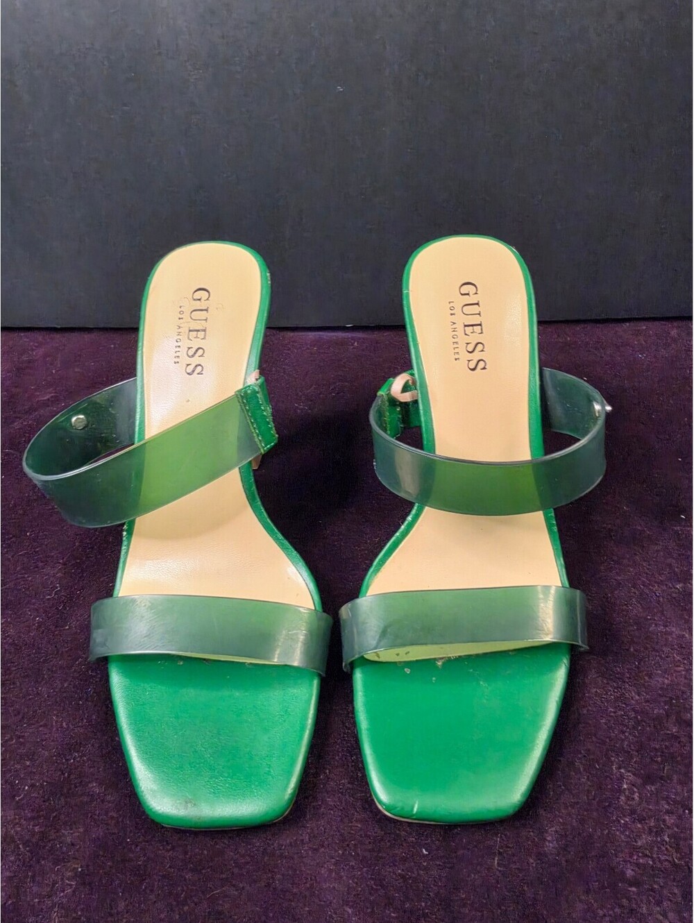GUESS Green Heeled Sandals with Clear Straps Size 6M